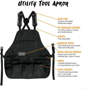 Heavy Duty Tool Apron with Magnetic Holder 18 Pockets