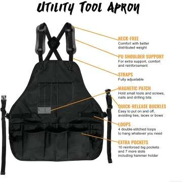 Heavy Duty Tool Apron with Magnetic Holder 18 Pockets