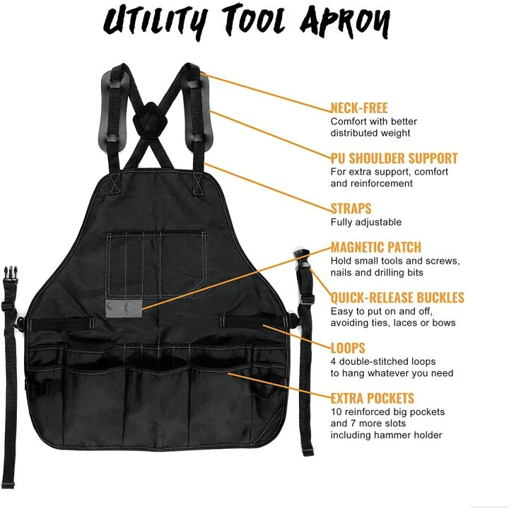 Heavy Duty Tool Apron with Magnetic Holder 18 Pockets