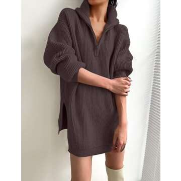 ZESICA Women's Long Sleeve Mini Sweater Dress Fall Quarter Zip Ribbed Knit Oversized Pullover Jumper...