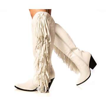 Cape Robbin Cowtown Cowboy Mid Calf Boots Women Western Cowgirl Boots with Chunky Block Heels,White,6