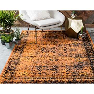 Unique Loom Imperial Collection Distressed, Modern, Traditional, Bright Colors, Vintage, Border Area Rug, 2' x 3' 1" Rectangle, Terracotta and Black/Black