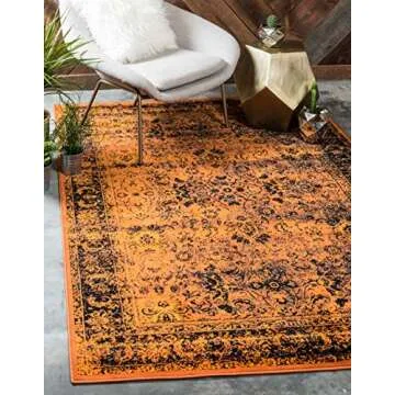 Unique Loom Imperial Collection Distressed, Modern, Traditional, Bright Colors, Vintage, Border Area Rug, 2' x 3' 1" Rectangle, Terracotta and Black/Black