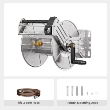 Giraffe Tools Stainless Steel Garden Hose Reel Heavy Duty, Wall/Floor Mounted Stainless Water Hose Reel Retractable with Crank, 150-Feet 5/8" Hose Capacity