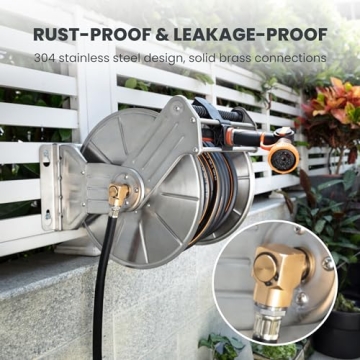 Giraffe Tools Stainless Steel Garden Hose Reel Heavy Duty, Wall/Floor Mounted Stainless Water Hose Reel Retractable with Crank, 150-Feet 5/8" Hose Capacity