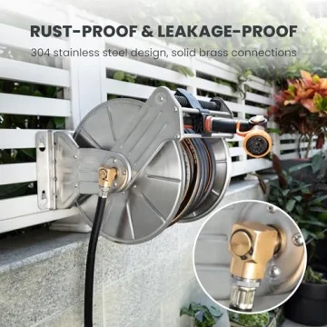 Giraffe Tools Stainless Steel Garden Hose Reel Heavy Duty, Wall/Floor Mounted Stainless Water Hose Reel Retractable with Crank, 150-Feet 5/8" Hose Capacity