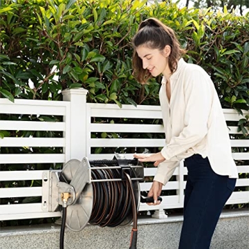 Giraffe Tools Stainless Steel Garden Hose Reel Heavy Duty, Wall/Floor Mounted Stainless Water Hose Reel Retractable with Crank, 150-Feet 5/8" Hose Capacity