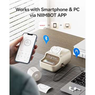 NIIMBOT B21 Label Maker, 2 Inch Portable Thermal Bluetooth Label Printer with 1 Roll Tape, Compatible with Smartphone PC, for Home Office and Small Business