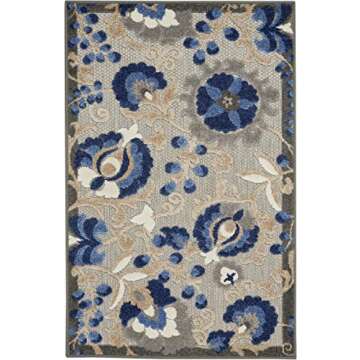 Nourison Aloha Indoor/Outdoor Natural/Blue Area Rug - Easy Clean, Non-Shedding, Perfect for Home & P...