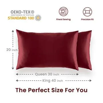 SLEEP ZONE Satin Pillowcase for Hair and Skin (Red, 20x40 Inches) - Nanotex® Ultra Soft Silky Pillowcase Set of 2 - Satin Pillow Covers with Envelope Closure - Gift Choice for Girls and Women