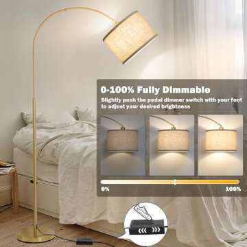 Modern Gold Arc Floor Lamp with Dimmable Features