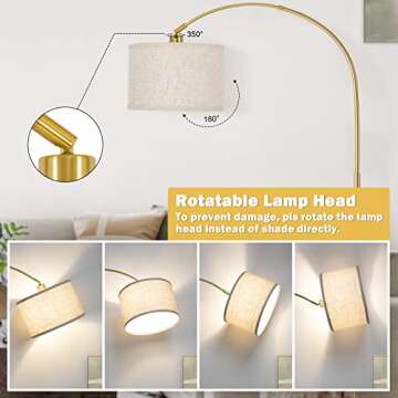 Modern Gold Arc Floor Lamp with Dimmable Features