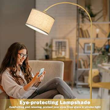 Modern Gold Arc Floor Lamp with Dimmable Features