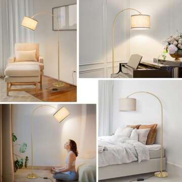Modern Gold Arc Floor Lamp with Dimmable Features