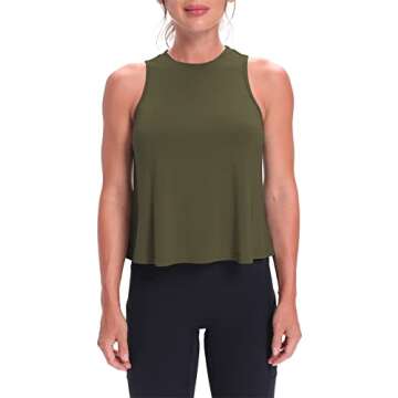 Mippo Cropped Workout Tops for Women Workout Shirts Sleeveless Tank Flowy Loose Crop High Neck Tank Tops Army Green M