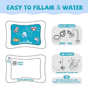 HEMRLY Tummy Time Baby Play Mat, Inflatable Splash Water Mat for Infant & Toddlers [BPA Free], Sensory Developmental Toys for Boy & Girl Newborn,Fun Infant Early Development Activity Centers