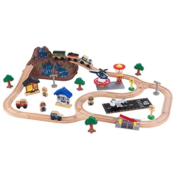 KidKraft Bucket Top Mountain Train Set with 61 Pieces - Storage, Magnetic Train and Wooden Tracks, G...