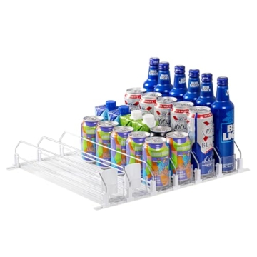 RULA Drink Organizer for Fridge, Width Adjustable Beverage Pusher Glide, Soda Can Dispenser for Refr...