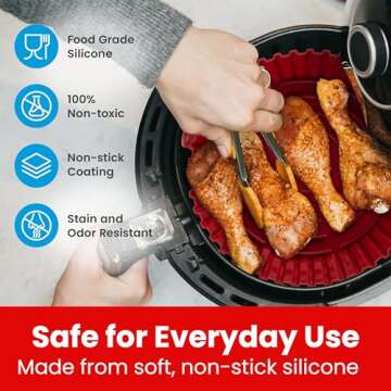 Hotpop Silicone Air Fryer Liner - Air Fryer Silicone Liners - Reusable Silicone Bowl Basket - Air Fryer Silicone Pot - Air Fryer Silicone Basket Bowl - Airfryer Liner (2 pk, Red & Teal)