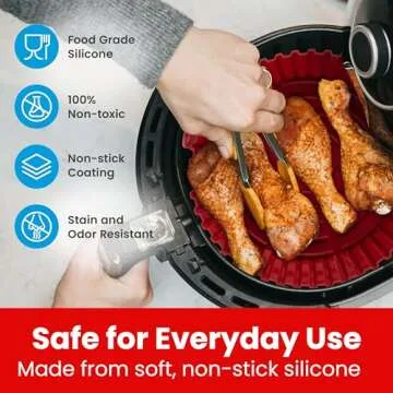 Hotpop Silicone Air Fryer Liner - Air Fryer Silicone Liners - Reusable Silicone Bowl Basket - Air Fryer Silicone Pot - Air Fryer Silicone Basket Bowl - Airfryer Liner (2 pk, Red & Teal)
