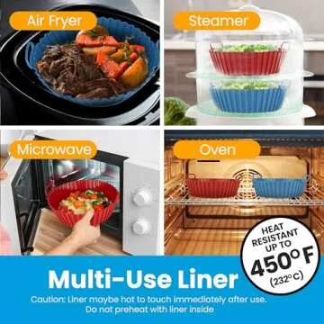 Hotpop Silicone Air Fryer Liner - Air Fryer Silicone Liners - Reusable Silicone Bowl Basket - Air Fryer Silicone Pot - Air Fryer Silicone Basket Bowl - Airfryer Liner (2 pk, Red & Teal)
