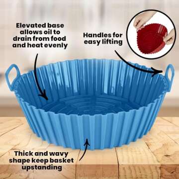 Hotpop Silicone Air Fryer Liner - Air Fryer Silicone Liners - Reusable Silicone Bowl Basket - Air Fryer Silicone Pot - Air Fryer Silicone Basket Bowl - Airfryer Liner (2 pk, Red & Teal)