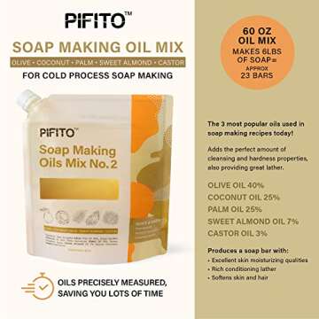 Pifito Soap Making Oils Mix No. 2 - Effortless 60 Oz Blend for Cold Process Soap