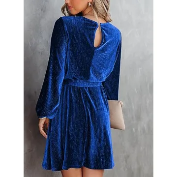 Elegant Velvet Dress with Lantern Sleeves for Women