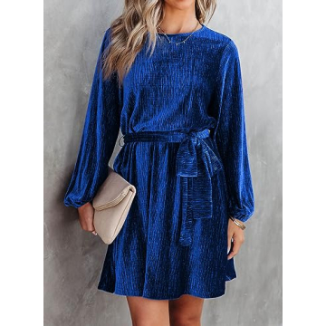 Elegant Velvet Dress with Lantern Sleeves for Women