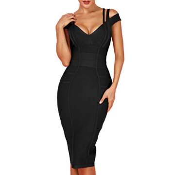 Whoinshop Women's Rayon Sexy V Neck Bodycon Clubwear Party Bandage Dress