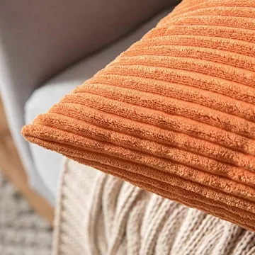 MIULEE Pack of 2 Orange Pillow Covers 18x18 Inch Soft Boho Striped Corduroy Throw Pillow Covers Set Decorative Square Cushion Cases Pillowcases for Sofa Bedroom Couch