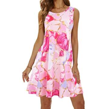 Summer Dresses for Women 2024 Casual Sundresses Beach Cover Ups Sleeveless Tshirt Swing Dress with P...