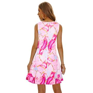 Summer Dresses for Women 2024 Casual Sundresses Beach Cover Ups Sleeveless Tshirt Swing Dress with Pockets Medium Pink Stitching
