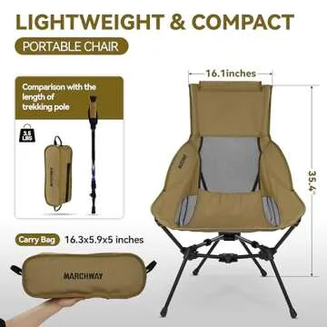 MARCHWAY Lightweight Folding High Back Camping Chair