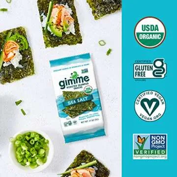 gimMe Organic Roasted Seaweed Sheets - Sea Salt - 12 Count - Keto, Vegan, Gluten Free - Great Source of Iodine and Omega 3’s - Healthy On-The-Go Snack for Kids & Adults