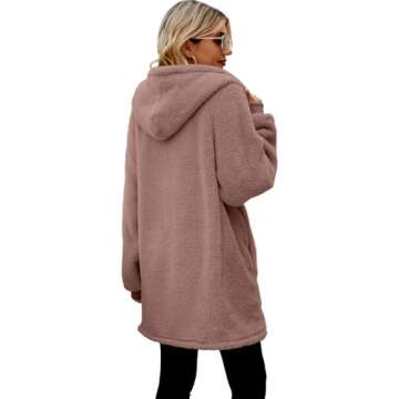 ReachMe Womens Fleece Zip Up Jacket with Pockets Fuzzy Jackets for Women Oversized Long Sherpa Hoodie Teddy Coat(01 Dusty Mauve,S)