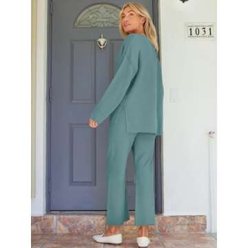 LILLUSORY Lounge Sets Womens Two 2 Piece Matching 2024 Fall Fashion Outfits Clothes Clothing Trendy Knit Sweater Loungewear Travel Sweatsuit Sweat Suit Sets