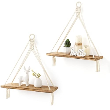 Mkono Macrame Hanging Shelves Set of 2 - Rustic Boho Decor