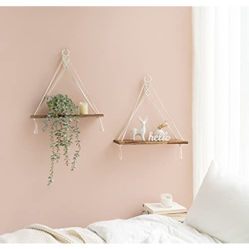 Mkono Macrame Hanging Shelves Set - Rustic Bohemian Decor