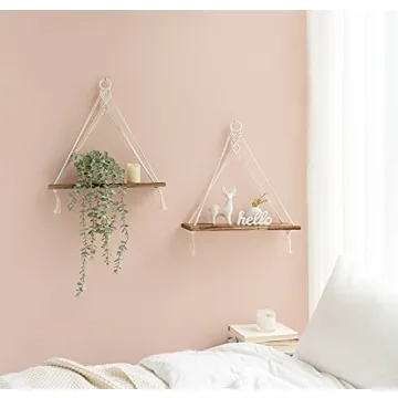 Mkono Macrame Hanging Shelves Set - Rustic Bohemian Decor