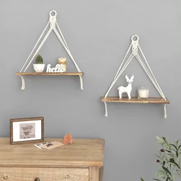 Mkono Macrame Hanging Shelves Set - Rustic Bohemian Decor