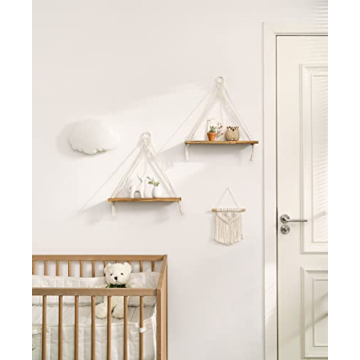 Mkono Macrame Hanging Shelves Set - Rustic Bohemian Decor