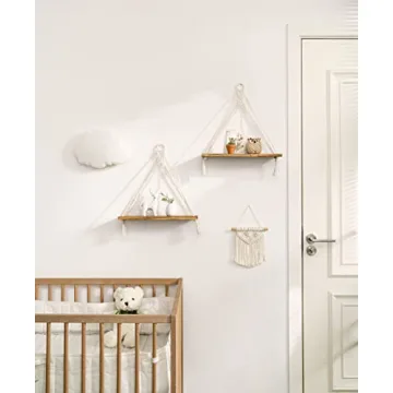 Mkono Macrame Hanging Shelves Set - Rustic Bohemian Decor