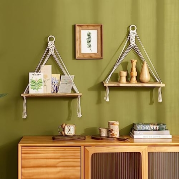 Mkono Macrame Hanging Shelves Set - Rustic Bohemian Decor