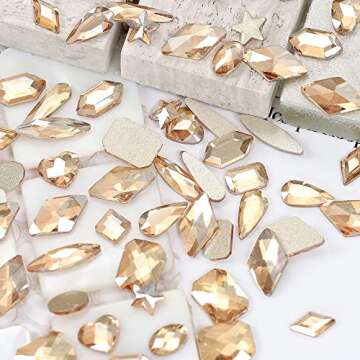 2120 Pcs Champagne Gold Crystal Nail Rhinestones Round Beads Flatback Glass Gems Stones Multi Shapes...