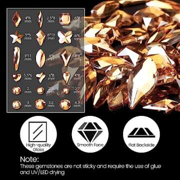 2120 Pcs Champagne Gold Crystal Nail Rhinestones Round Beads Flatback Glass Gems Stones Multi Shapes Sizes Gold Rhinestones Nail Crystals for Nail DIY Crafts Clothes Shoes Jewelry