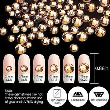 2120 Pcs Champagne Gold Crystal Nail Rhinestones Round Beads Flatback Glass Gems Stones Multi Shapes Sizes Gold Rhinestones Nail Crystals for Nail DIY Crafts Clothes Shoes Jewelry