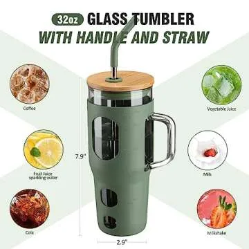WINSA 32 oz Stylish Glass Tumbler with Lid