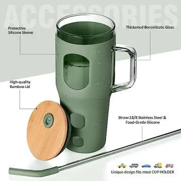 WINSA 32 oz Stylish Glass Tumbler with Lid