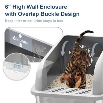 Suzzipaws Enclosed Stainless Steel Cat Litter Box with Lid Extra Large Litter Box for Big Cats XL Me...